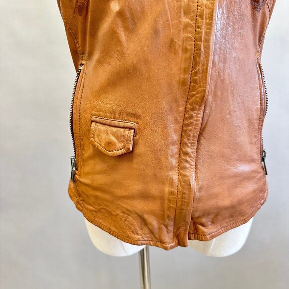 Muubaa Lynn Tan Brown Sleeveless Leather Biker moto jacket vest US Size 6 UK 10 - Picture 13 of 15